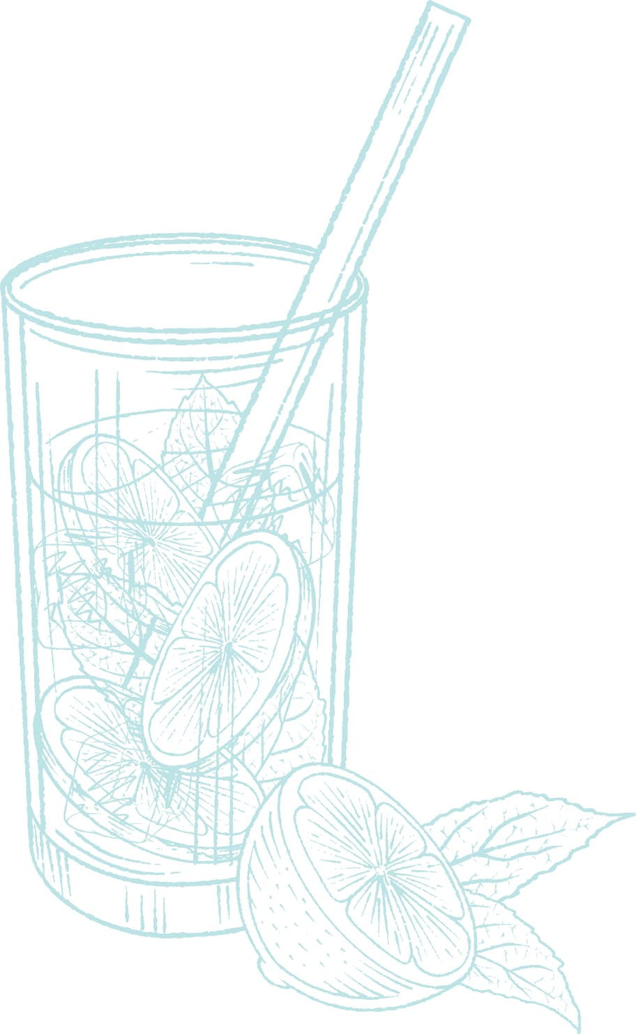 Illustration of lemonade in a glass with a straw and lemon slices