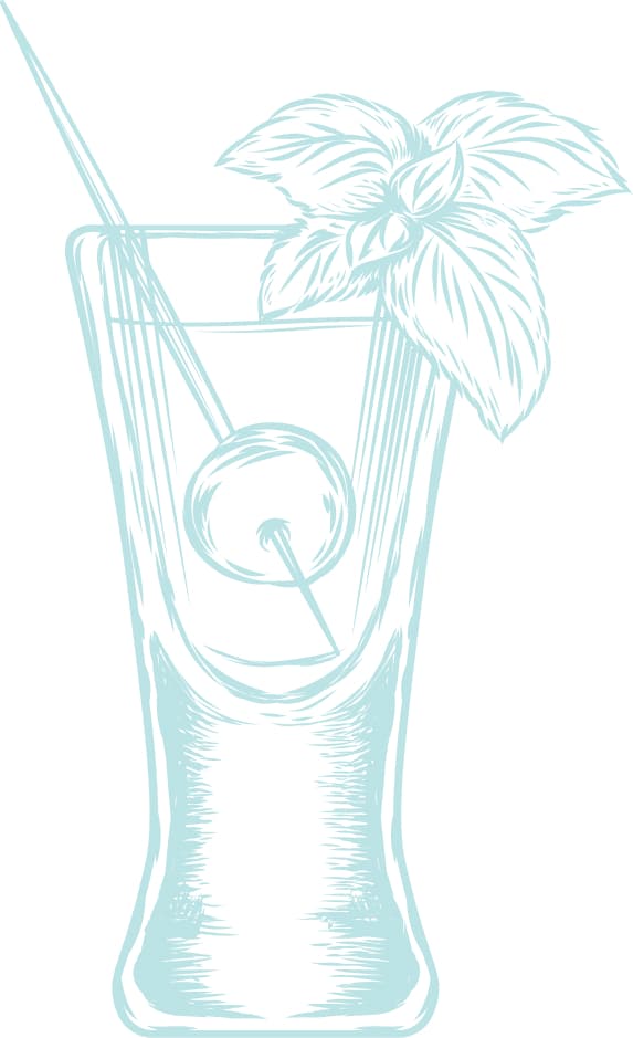 Illustration of a glass of liqueur with a cherry on a stick