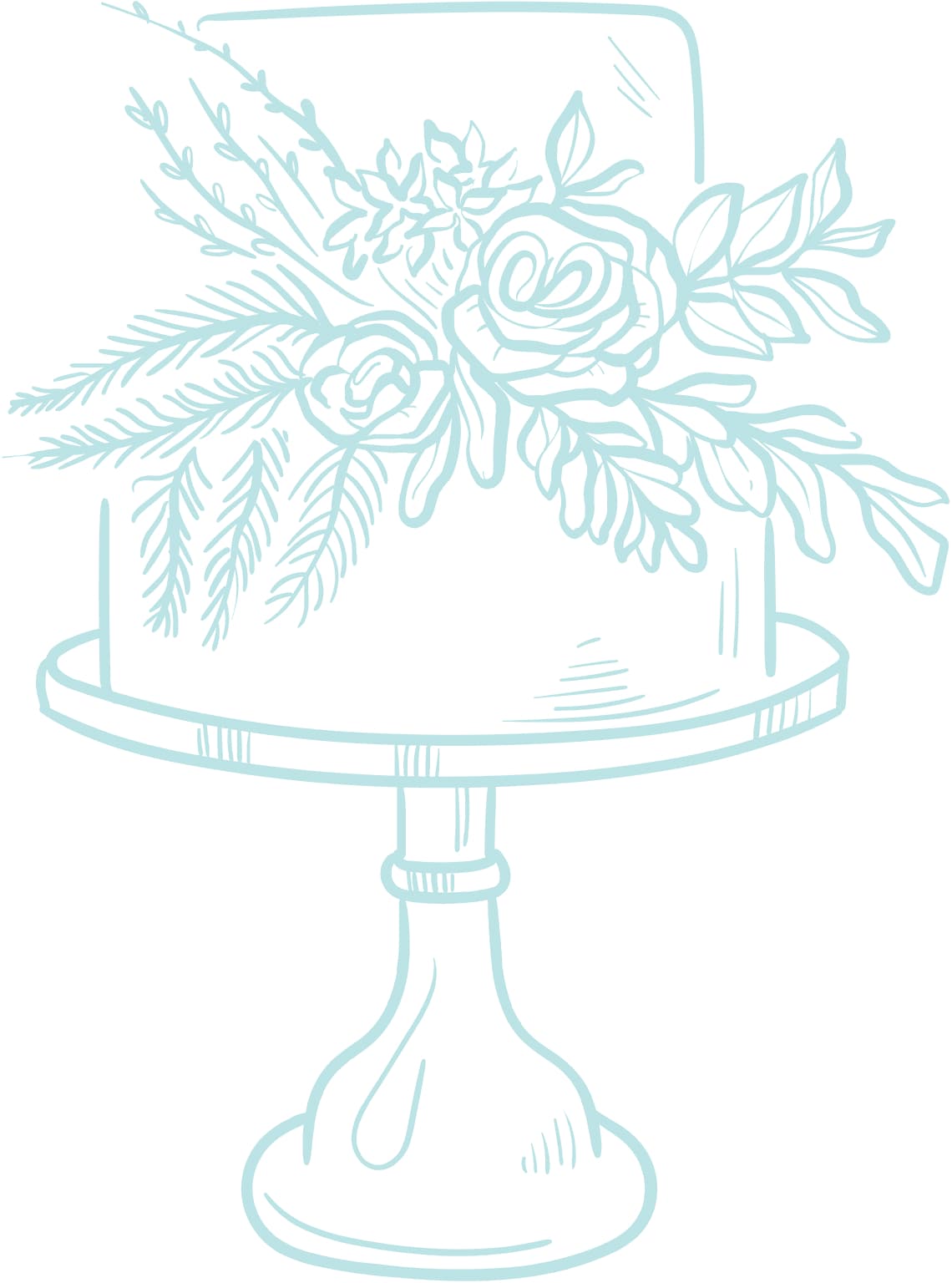 Illustration of a ceremonial cake on a pedestal, decorated with floral details