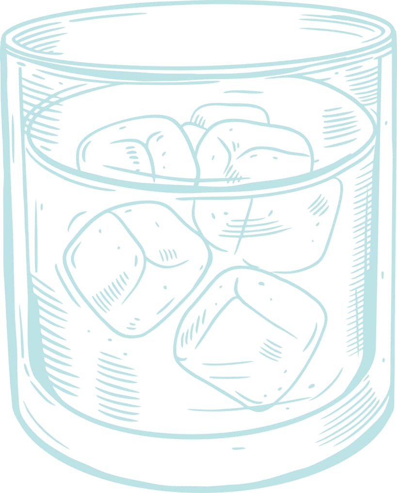 Illustration of a full glass of drink with ice cubes