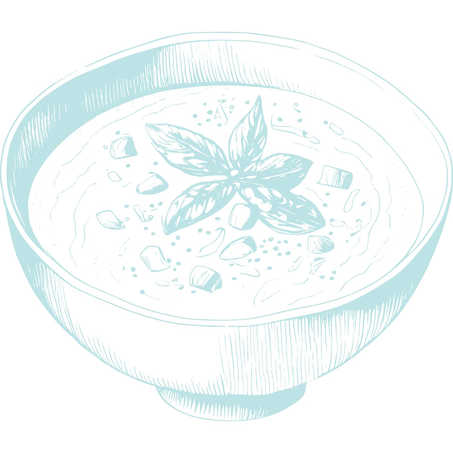 Illustration of pottage, garnished with herb leaves